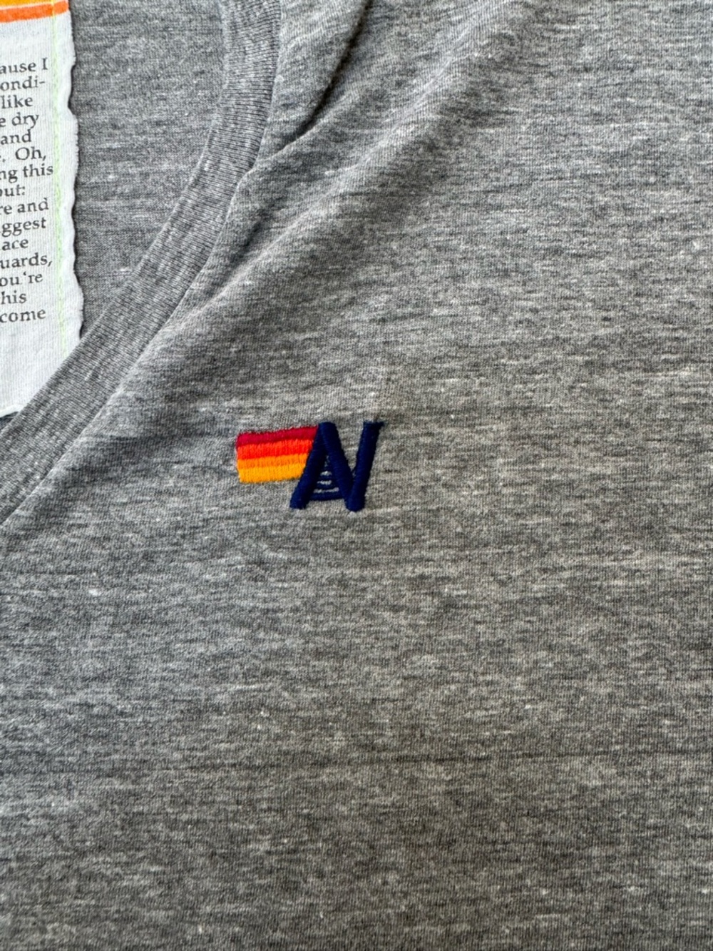 Aviator Nation Gray V-Neck Tee with Small Multicolor Logo - Picture 3 of 4